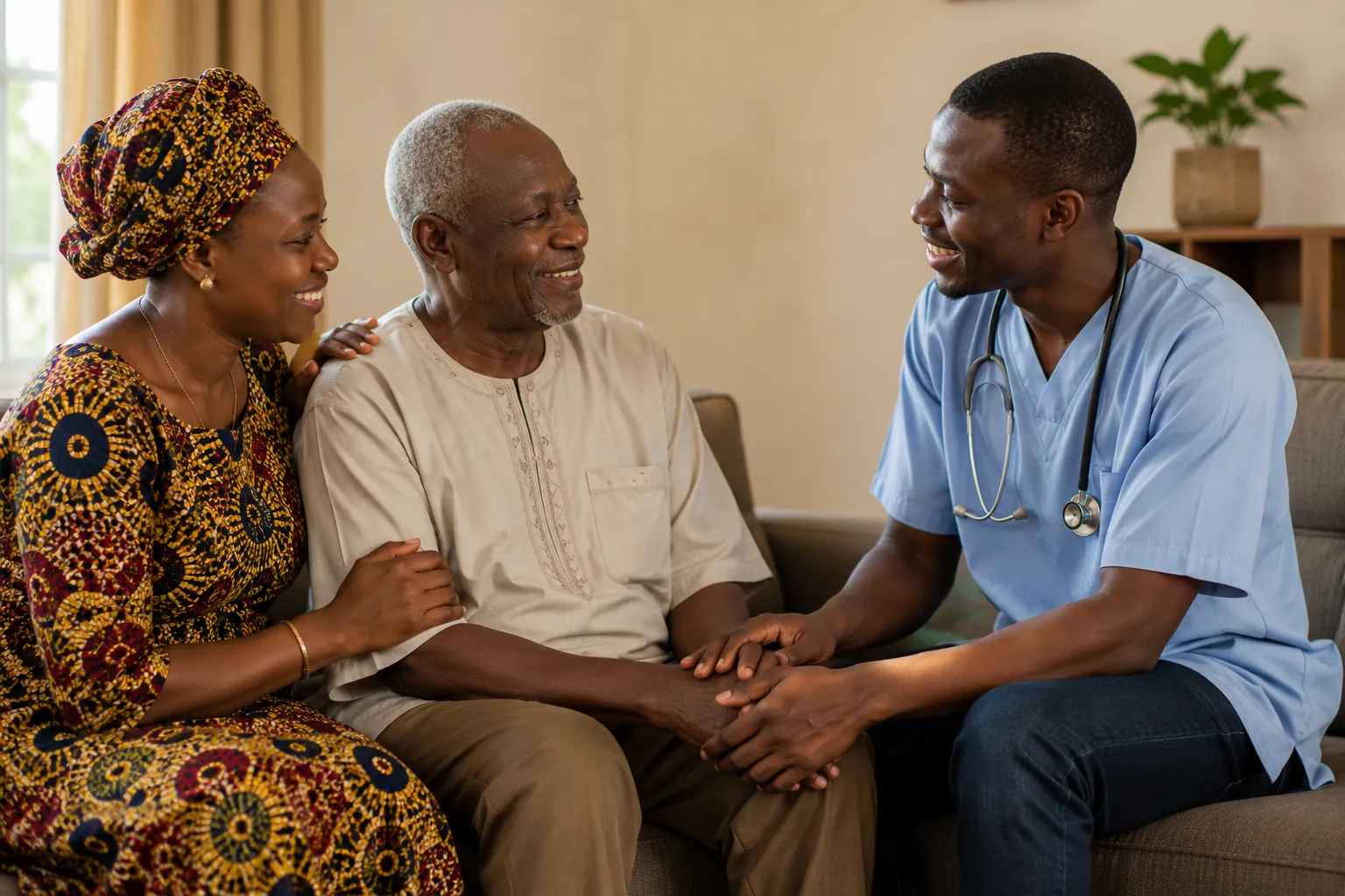 Famille de Bamako rassurée par un service de soins à domicile vérifié